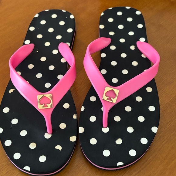 Shoes - KATE SPADE.  Pink and Black Polka Dot Flip Flops SIZE 7 NWT